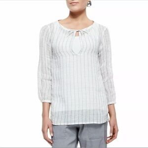 EILEEN FISHER WIDE NECK BOXY WINDOWPANE PEWTER GREY LINEN GAUZY PULLOVER TOP 2X